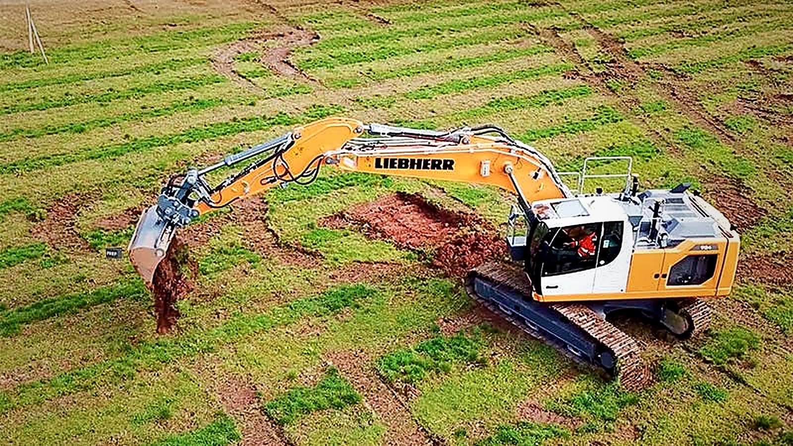 Excavator at work with integrated machine control
