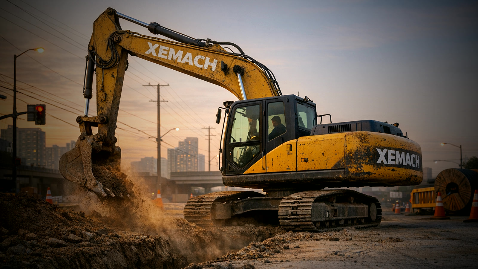 XEMACH excavator working on a utility jobsite