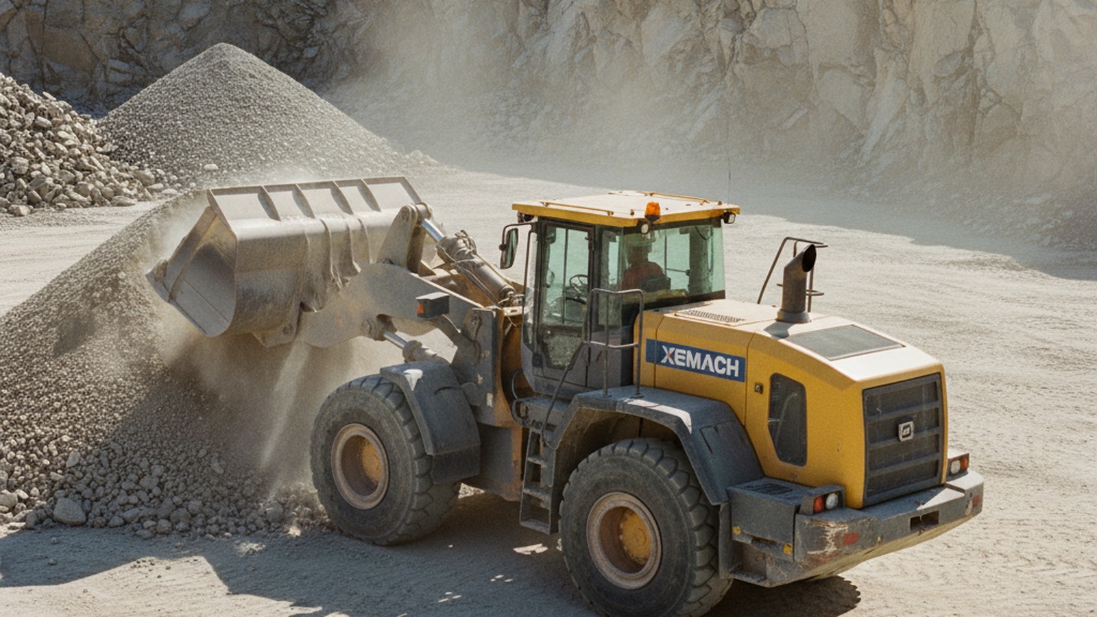 Electric wheel loader in quarry loading scene