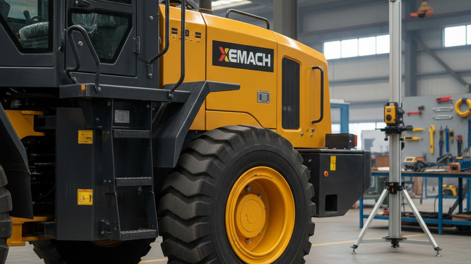 XeMach electric wheel loader in workshop final inspection area