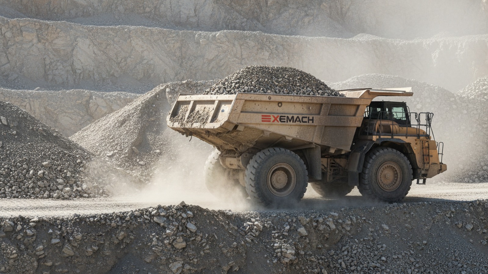 Articulated dump truck at quarry site