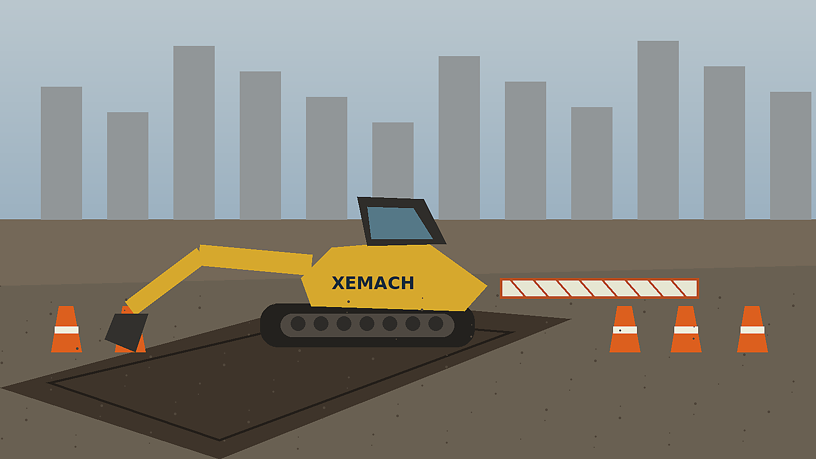 XEMACH mini excavator working beside a utility trench