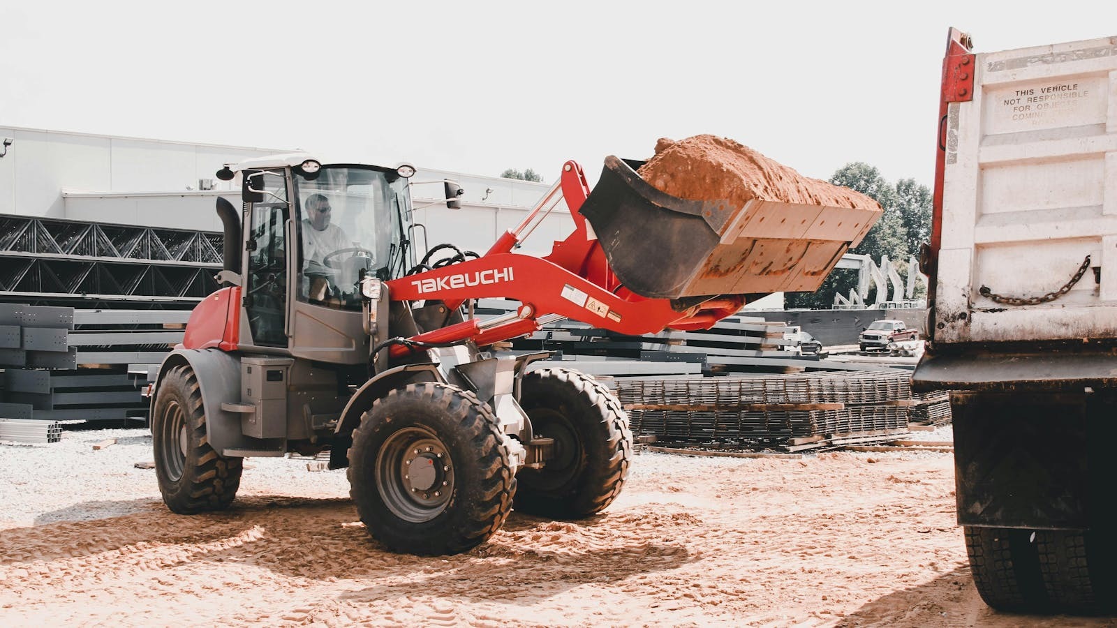 Compact wheel loader at a construction site