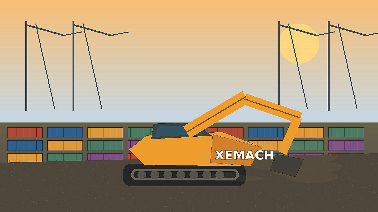Crawler excavator in port logistics yard