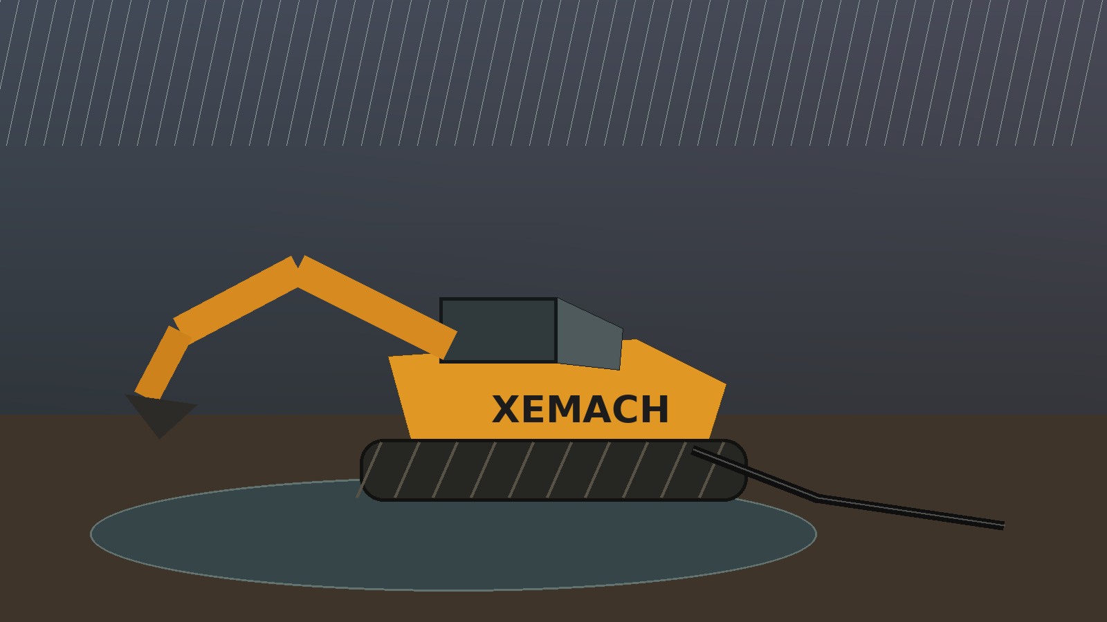 Electric mining excavator on a rainy muddy jobsite