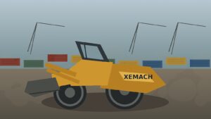 XeMach wheel loader in an export logistics yard