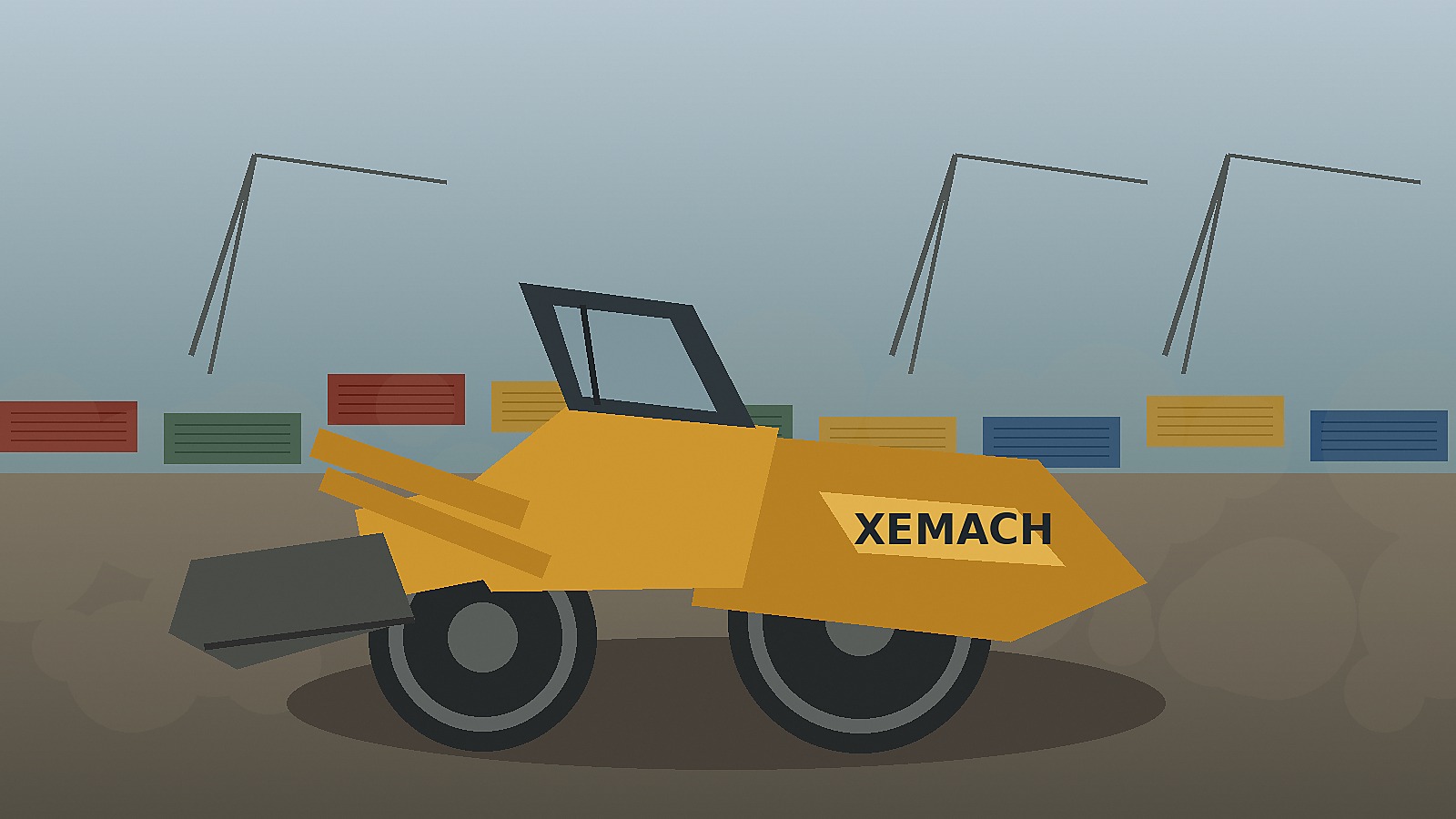 XeMach wheel loader in an export logistics yard